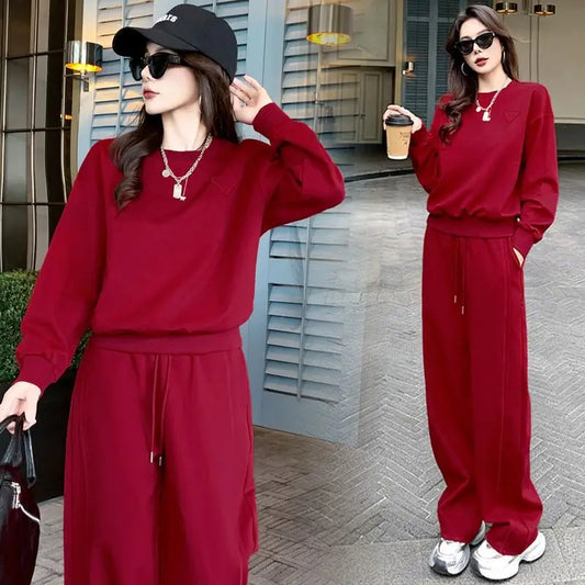 Sportswear Set Women's Autumn Winter Loose Slimming Sweatshirt Two-Piece