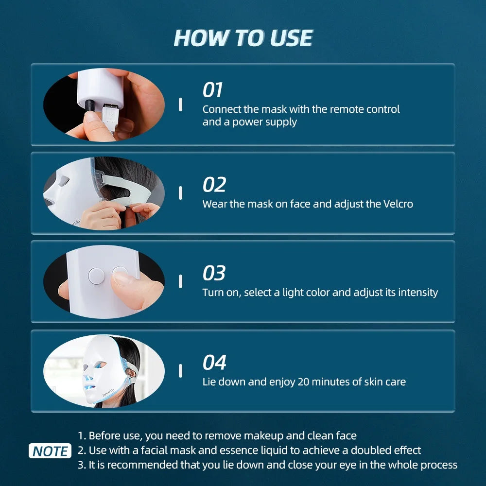 Foreverlily Gift Box 7 Colors LED Facial Mask Photon Therapy Brightening Face Skin Rejuvenation Acne Care Tools Anti-Wrinkle