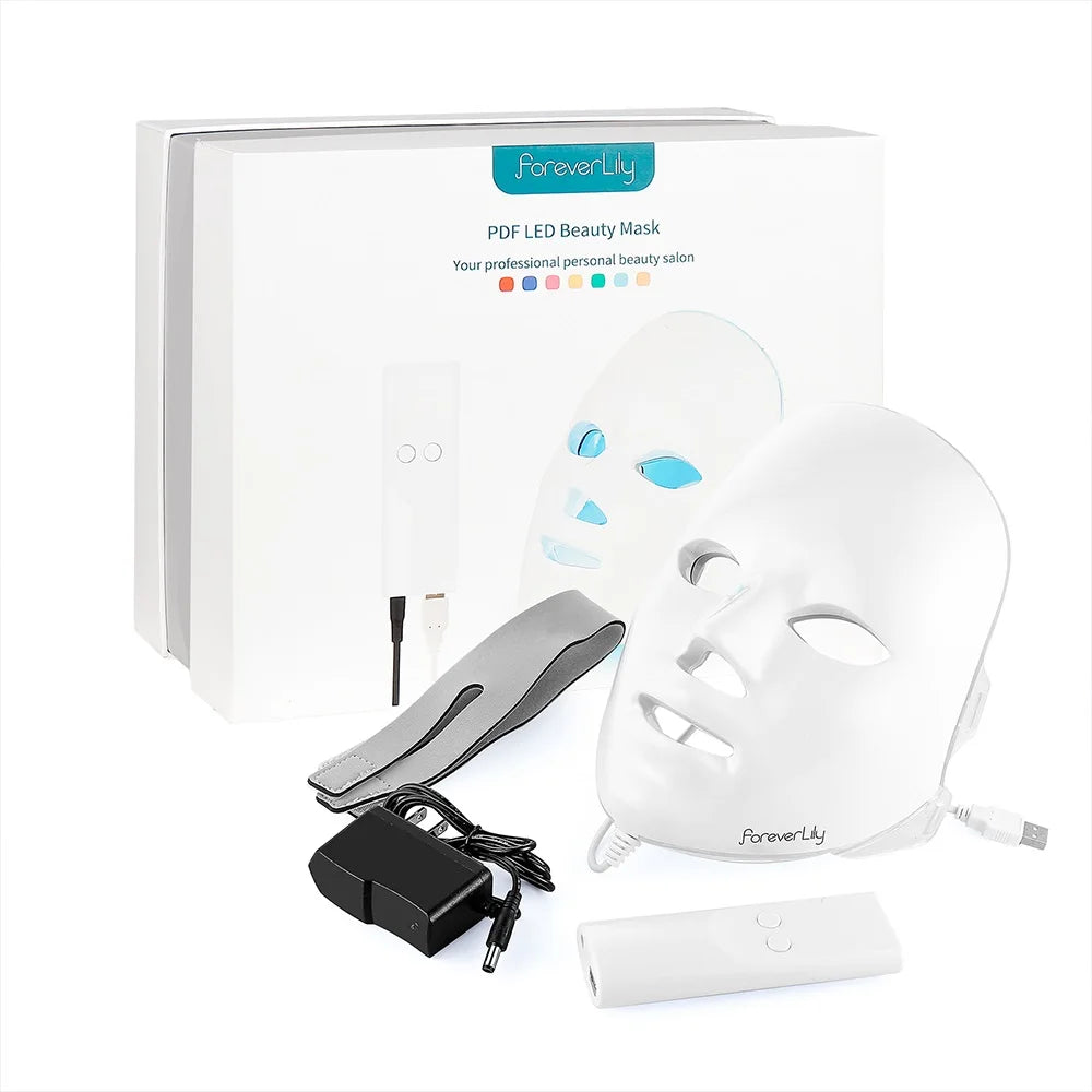 Foreverlily Gift Box 7 Colors LED Facial Mask Photon Therapy Brightening Face Skin Rejuvenation Acne Care Tools Anti-Wrinkle