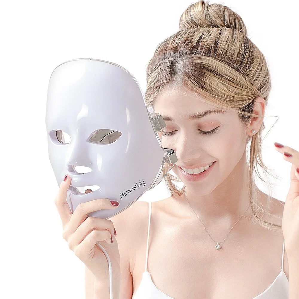 Foreverlily Gift Box 7 Colors LED Facial Mask Photon Therapy Brightening Face Skin Rejuvenation Acne Care Tools Anti-Wrinkle