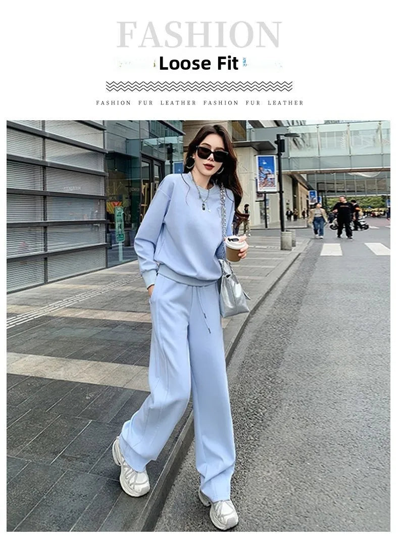 Sportswear Set Women's Autumn Winter Loose Slimming Sweatshirt Two-Piece