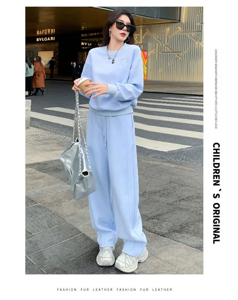 Sportswear Set Women's Autumn Winter Loose Slimming Sweatshirt Two-Piece