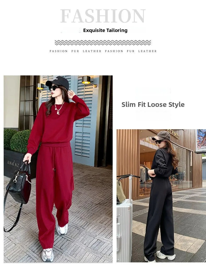 Sportswear Set Women's Autumn Winter Loose Slimming Sweatshirt Two-Piece