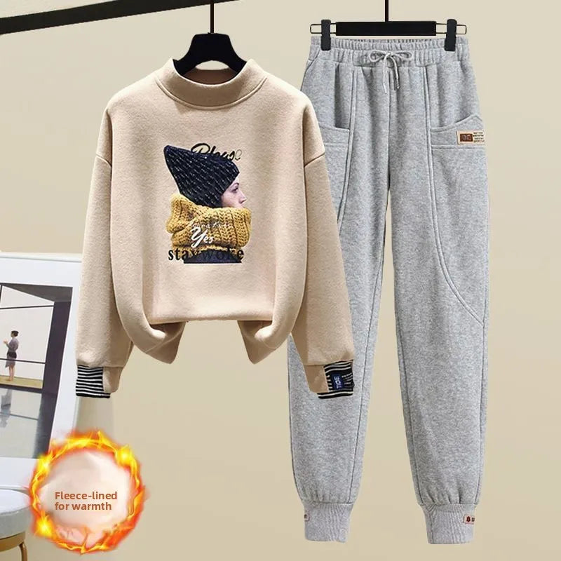 Casual Sweatshirt Set Women's Spring Thin Anti-Aging  Sporty Pants Two-Piece