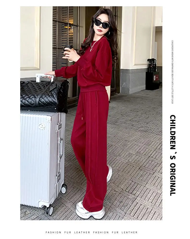 Sportswear Set Women's Autumn Winter Loose Slimming Sweatshirt Two-Piece