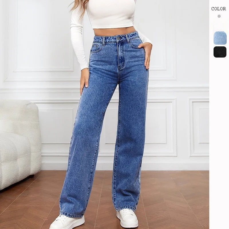 High Waist Slimming Straight Leg Jeans Women's