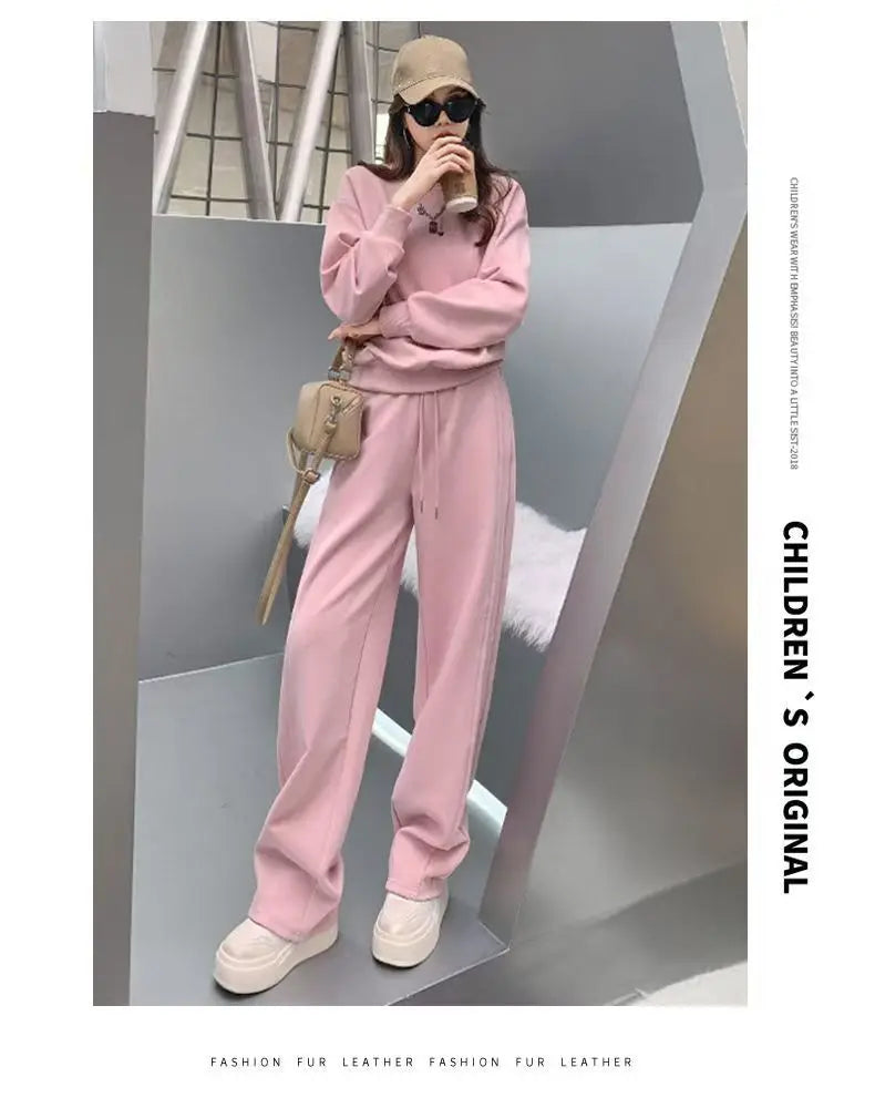 Sportswear Set Women's Autumn Winter Loose Slimming Sweatshirt Two-Piece