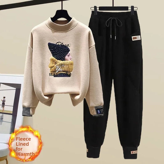 Casual Sweatshirt Set Women's Spring Thin Anti-Aging  Sporty Pants Two-Piece