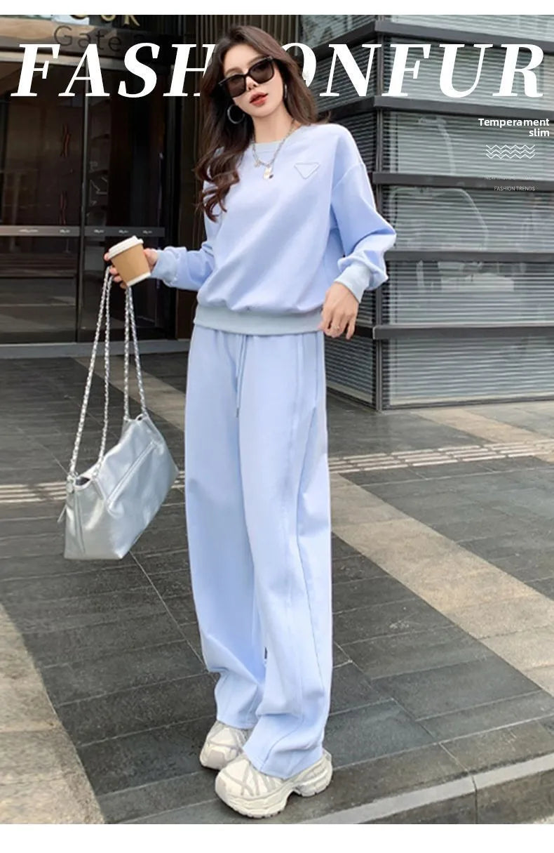 Sportswear Set Women's Autumn Winter Loose Slimming Sweatshirt Two-Piece