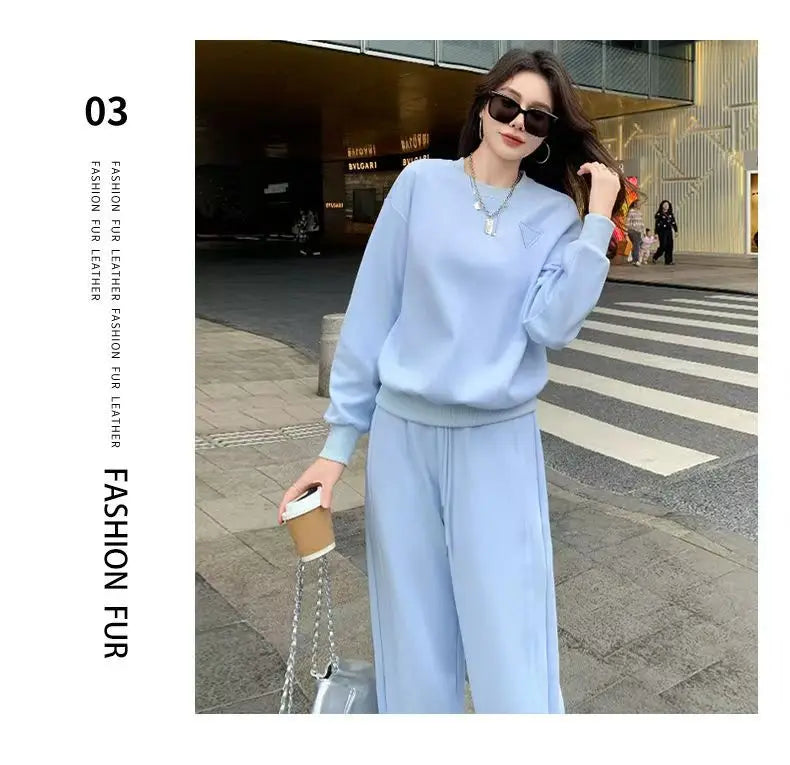 Sportswear Set Women's Autumn Winter Loose Slimming Sweatshirt Two-Piece