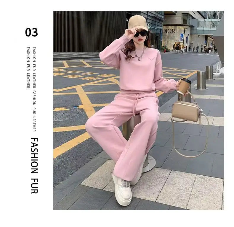 Sportswear Set Women's Autumn Winter Loose Slimming Sweatshirt Two-Piece