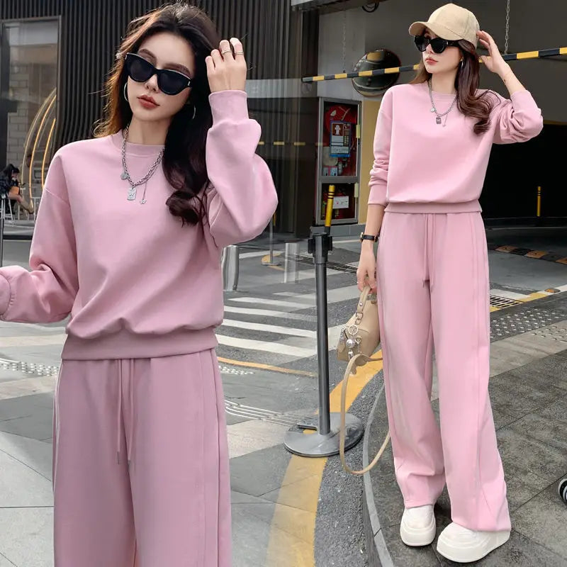 Sportswear Set Women's Autumn Winter Loose Slimming Sweatshirt Two-Piece