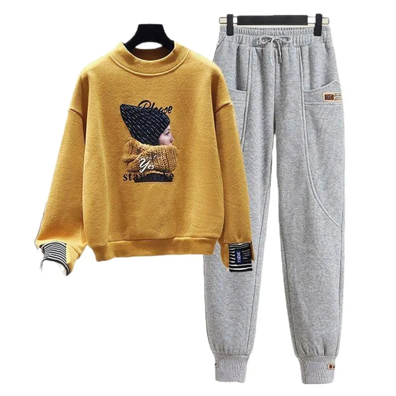 Casual Sweatshirt Set Women's Spring Thin Anti-Aging  Sporty Pants Two-Piece