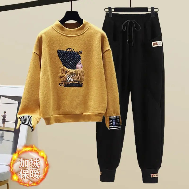 Casual Sweatshirt Set Women's Spring Thin Anti-Aging  Sporty Pants Two-Piece