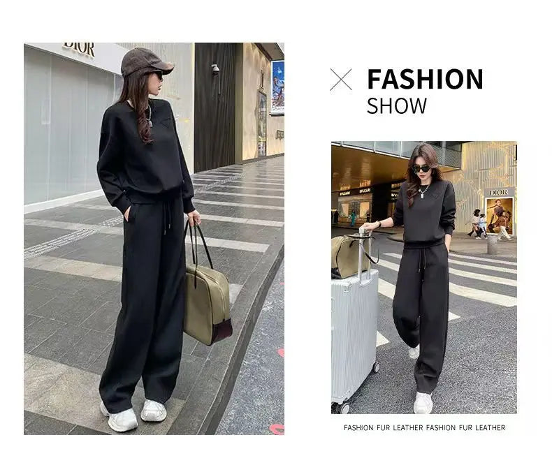 Sportswear Set Women's Autumn Winter Loose Slimming Sweatshirt Two-Piece