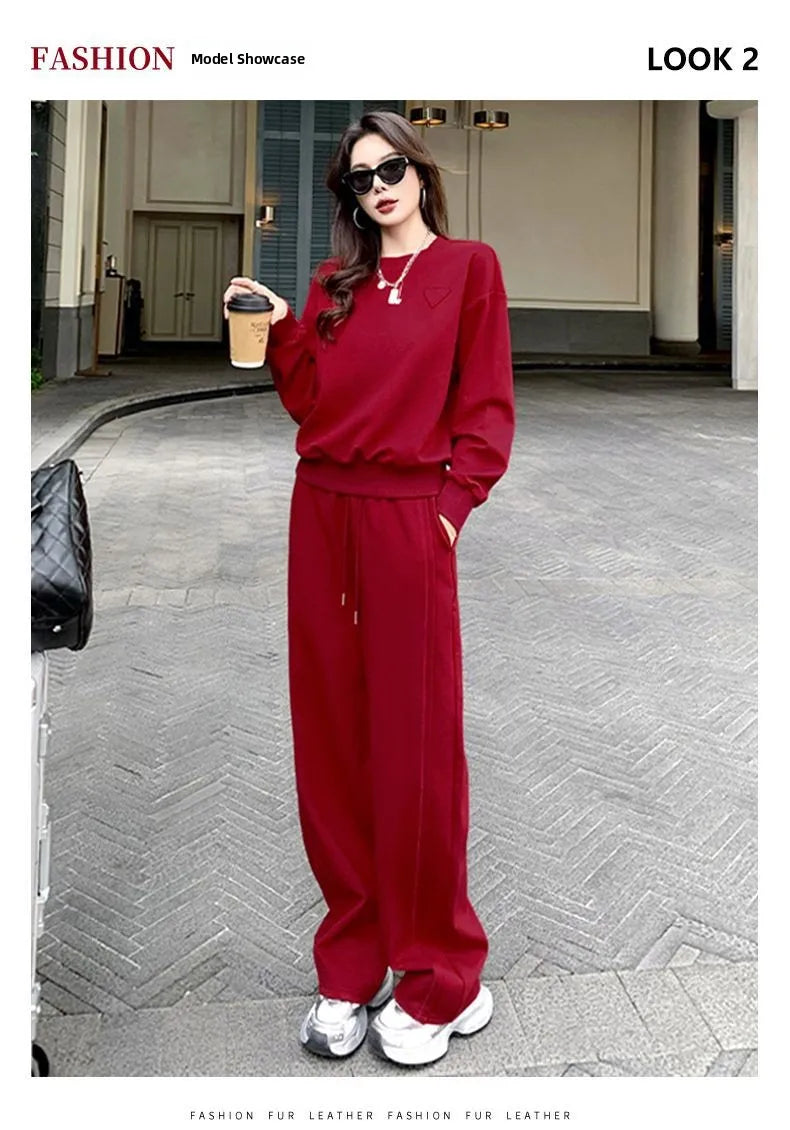 Sportswear Set Women's Autumn Winter Loose Slimming Sweatshirt Two-Piece