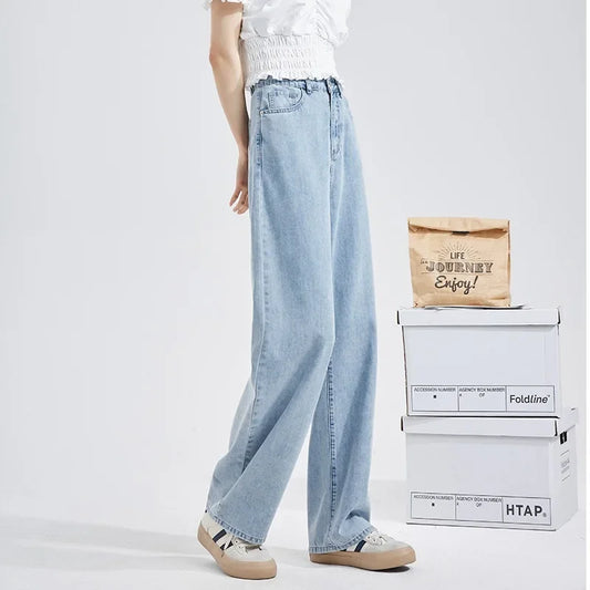 Korean Style Jeans Women's  High-Waisted Loose-Fit Straight-Leg Draped Casual