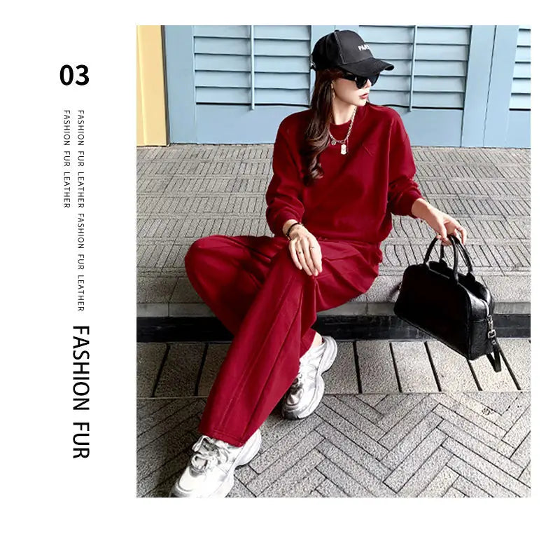 Sportswear Set Women's Autumn Winter Loose Slimming Sweatshirt Two-Piece