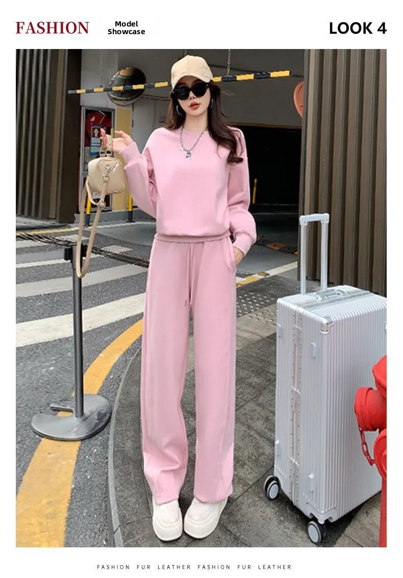 Sportswear Set Women's Autumn Winter Loose Slimming Sweatshirt Two-Piece