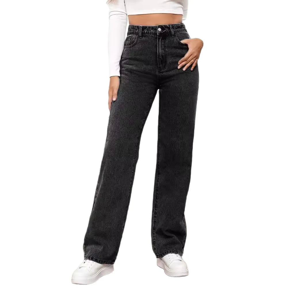 High Waist Slimming Straight Leg Jeans Women's