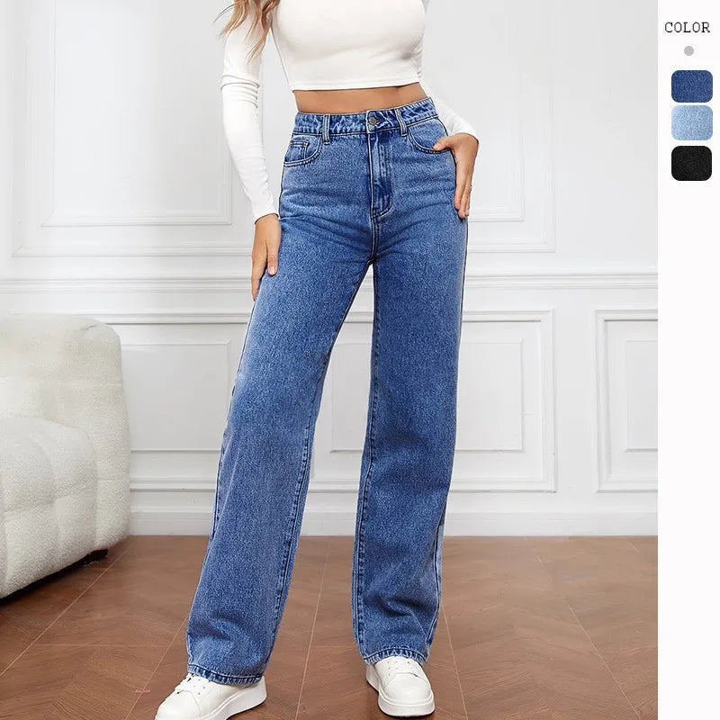 High Waist Slimming Straight Leg Jeans Women's