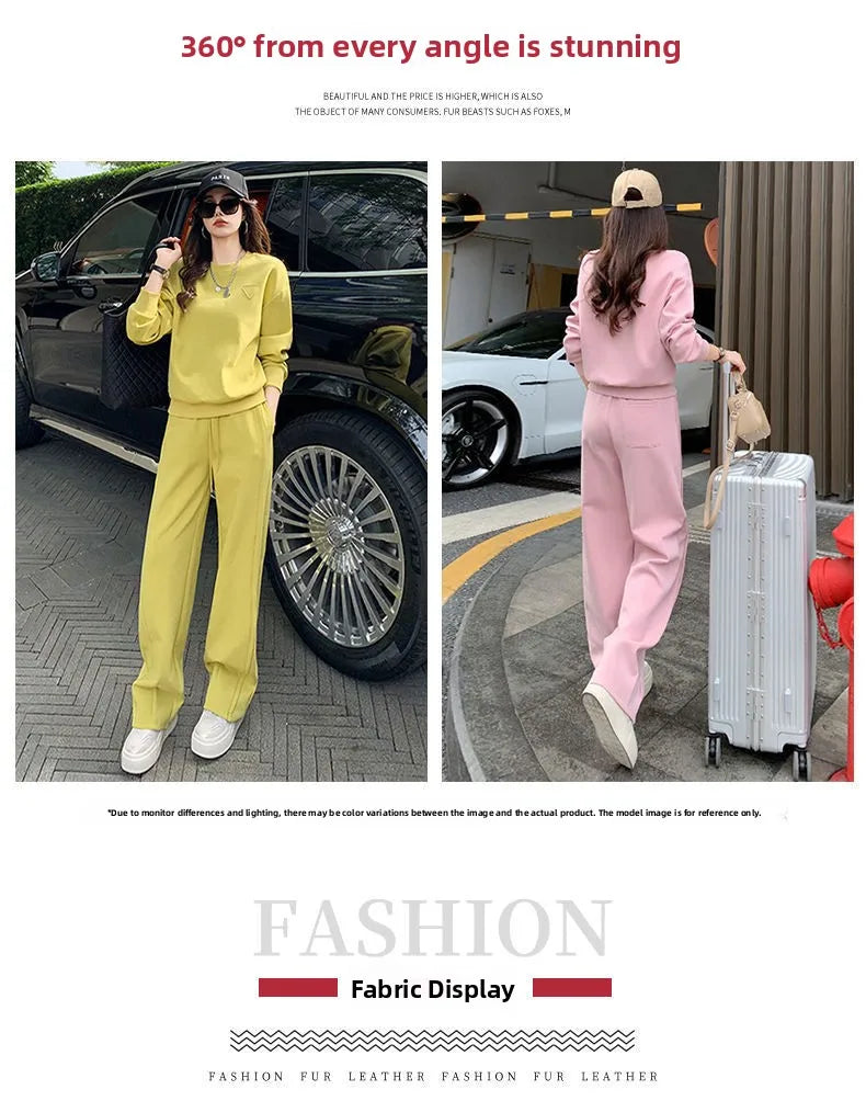 Sportswear Set Women's Autumn Winter Loose Slimming Sweatshirt Two-Piece