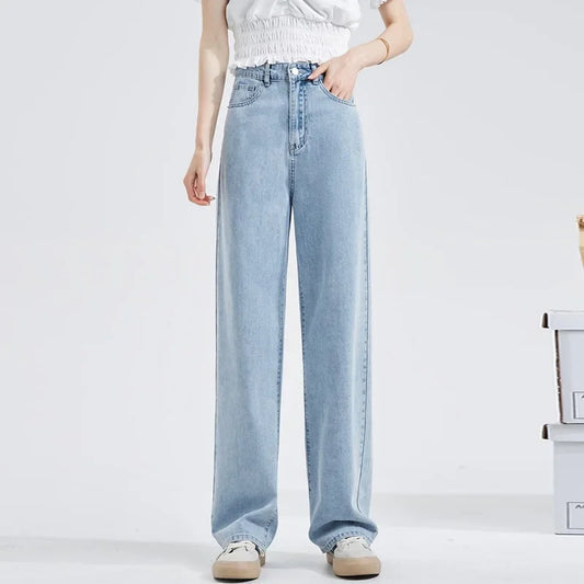Korean Style Jeans Women's  High-Waisted Loose-Fit Straight-Leg Draped Casual