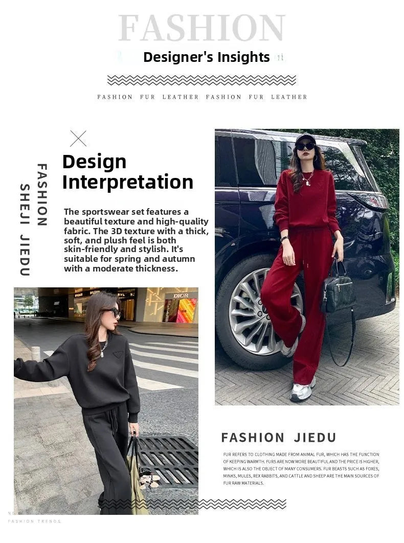 Sportswear Set Women's Autumn Winter Loose Slimming Sweatshirt Two-Piece