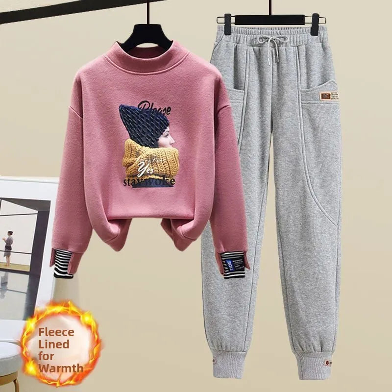 Casual Sweatshirt Set Women's Spring Thin Anti-Aging  Sporty Pants Two-Piece