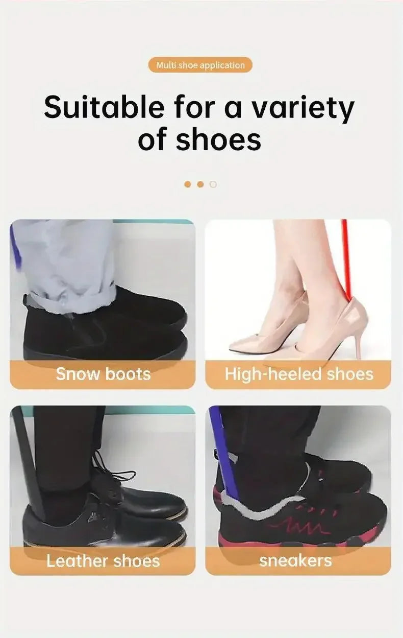 A .A Chausse-pied extra-longue en plastique flexible conçue pour faciliter l'enfilage de chaussures sans effort de flexion.