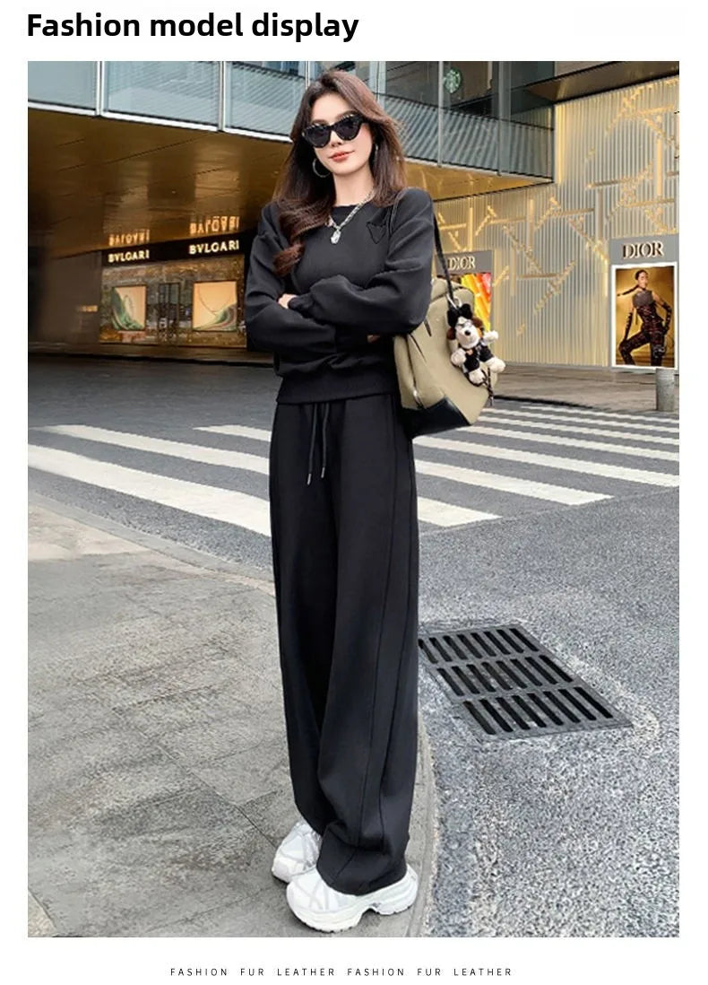 Sportswear Set Women's Autumn Winter Loose Slimming Sweatshirt Two-Piece