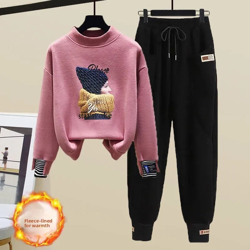 Casual Sweatshirt Set Women's Spring Thin Anti-Aging  Sporty Pants Two-Piece