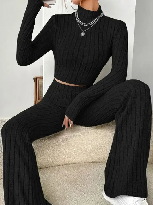 Streetwear Autumn Winter Elegant Round Neck Tops Loose Pants Suit Casual Holiday Sport