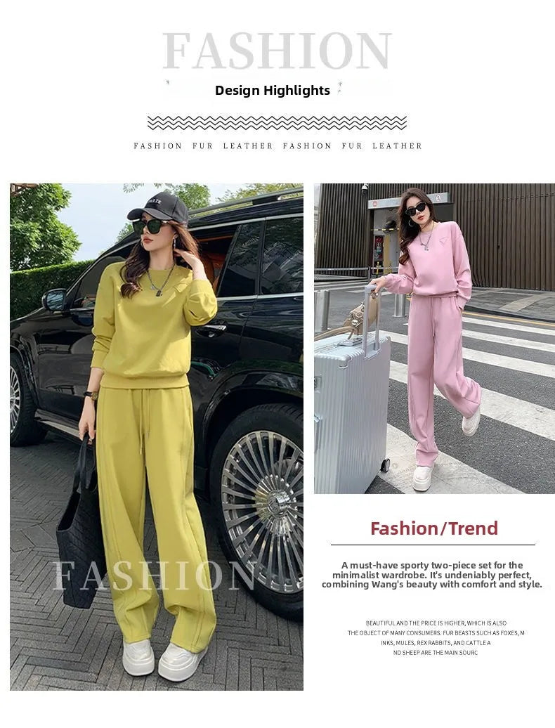 Sportswear Set Women's Autumn Winter Loose Slimming Sweatshirt Two-Piece