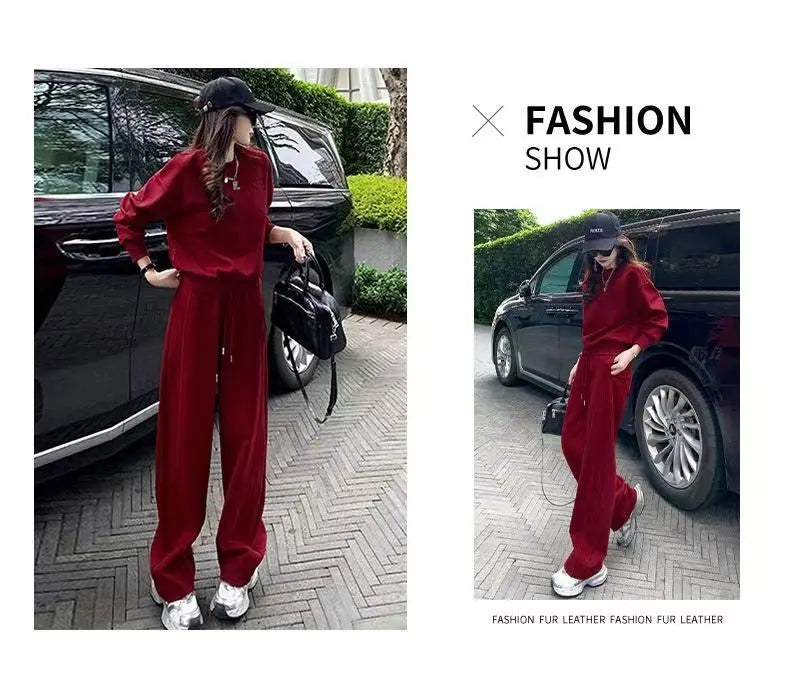 Sportswear Set Women's Autumn Winter Loose Slimming Sweatshirt Two-Piece