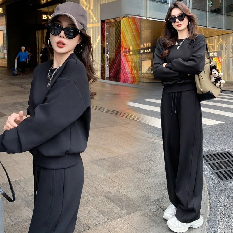 Sportswear Set Women's Autumn Winter Loose Slimming Sweatshirt Two-Piece